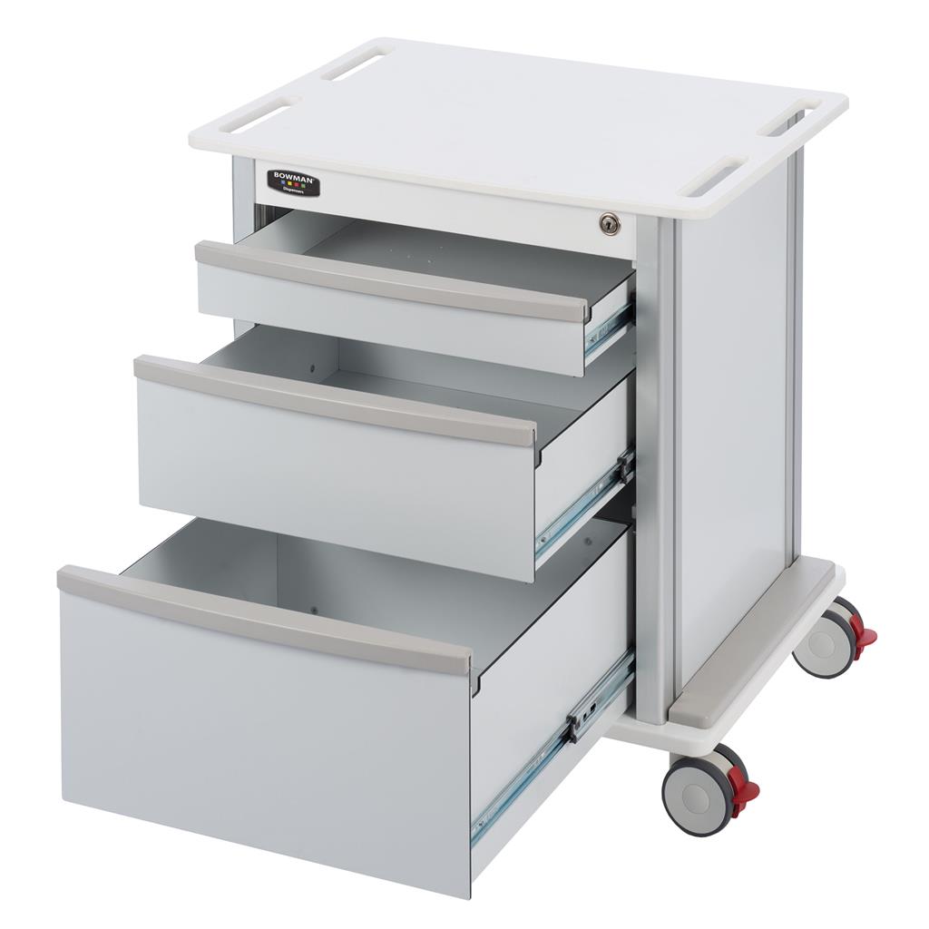 CT207-0001 : Bowman® Compact Undercounter Rolling Storage Cart with 5-inch casters and 3 locking drawers